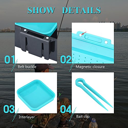 VGEBY1 Fishing Lure Box, Bright Blue Portable Plastic Fishing Bait Holder Box with Clip for Worm Earthworm Lure Storage