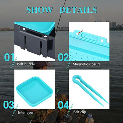 VGEBY1 Fishing Lure Box, Bright Blue Portable Plastic Fishing Bait Holder Box with Clip for Worm Earthworm Lure Storage