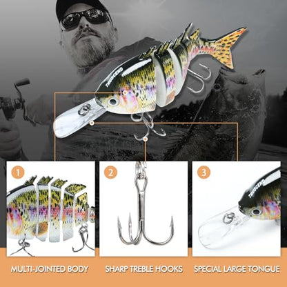TRUSCEND Swimmax Easy Catch Fishing Lures with BKK Hooks, Wiggling, Vibrating, Rattling and Gurgling for More Bite, Heavy-Duty Dyneema Fiber Jointed Swimbaits for Bass, Trout, Walleye, Crappie, Pike - color: B2-3.9",0.49oz