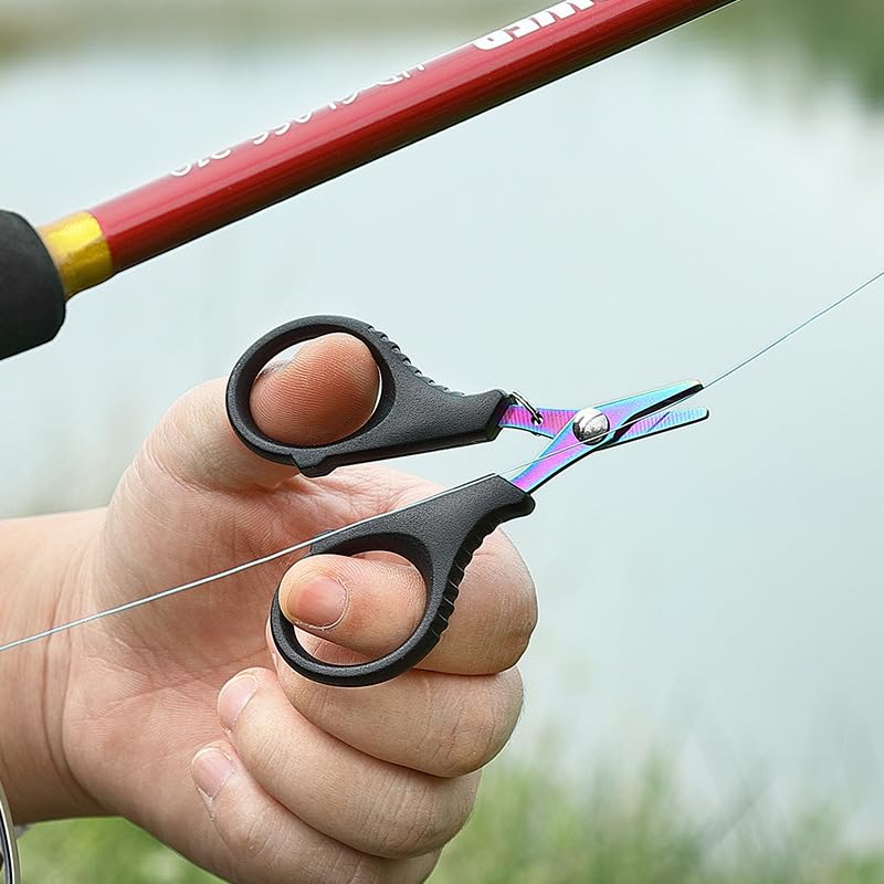 2 Piece Fishing Scissors for Braided Line Fishing Line Cutter Saltwater and Freshwater Portable Braided Line Cutter Stainless Steel with Titanium Coating Fishing with Retractable Coil Lanyards