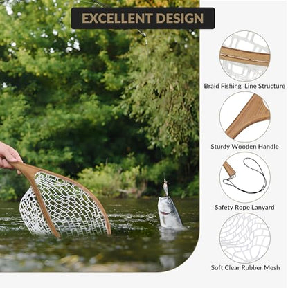 Wooden Fishing Nets - Rubber Fishingnets, Fly Fishing Dipnets, Fishing Nets with Handles - color: White, style: White Silicone Mesh