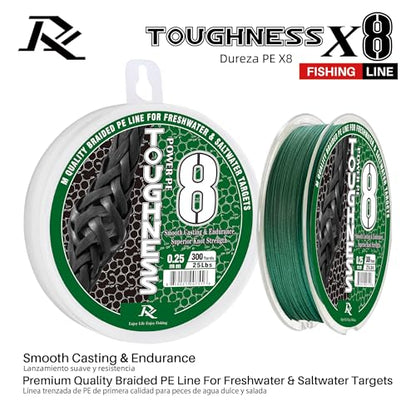 Ray Fishing Toughness 8 Strands Braided Fishing Line | Cast Further & Lasts Longer, Greater Abrasion Resistance, Strong Knot Strength, Smaller Diameter, Fresh and Salty - color: Moss Green, size: 0.25mm-25Lbs