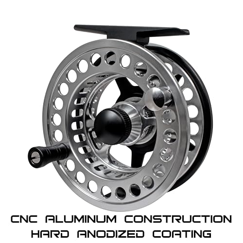 RIFT Breach Fly Fishing Reel, Carbon Disc Drag, Full CNC-Machined Anodized Aluminum Fly Reel, 3/4, 5/6 Weight, Black, Silver (Black/Silver - Without Line, 3/4wt)