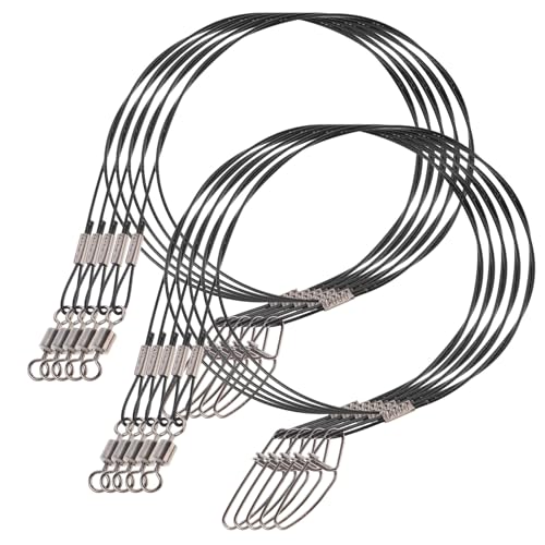 Totority 10pcs Steel Wire Fishing Leaders 50cm Anti-bite Saltwater and Freshwater Fishing Line Stainless Steel Heavy Duty and Hooks