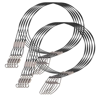 Totority 10pcs Steel Wire Fishing Leaders 50cm Anti-bite Saltwater and Freshwater Fishing Line Stainless Steel Heavy Duty and Hooks