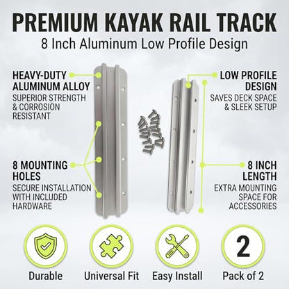8-Inch Aluminum Kayak Gear Track with Mounting Hardware, 2 Pack