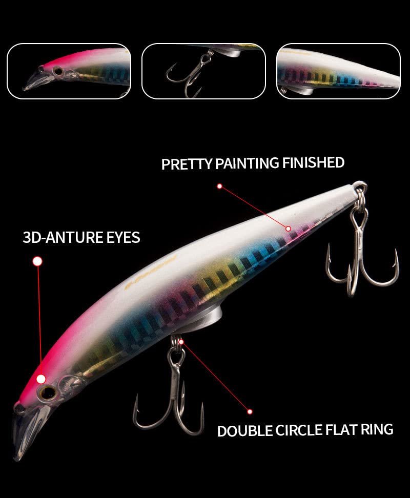3pcs Sinking Bass Fishing Lures Saltwater Long Casting Laser Minnow Fishing Baits Hard Lure Fishing Kits Accessories (AH - color: AH1445B-5.5'' 1.6oz