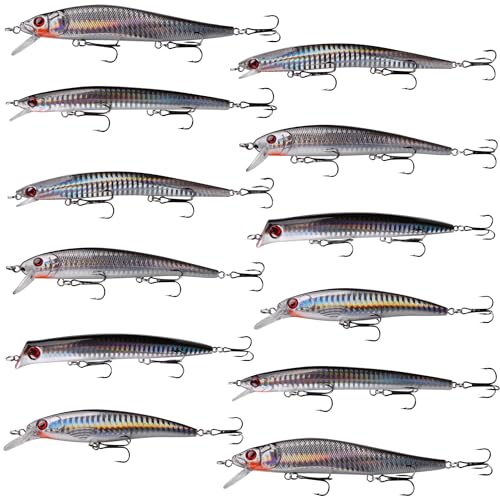 Saltwater Fishing Lure Kit Surf Fishing Popper Minnow Lures Jerkbait Hard Bait Poppers Lure for Striped Plugs Diving Inshore Offshore Ocen Fishing Mackerel Tarpon Barracuda 6PCS/12PCS - color: 12PCS