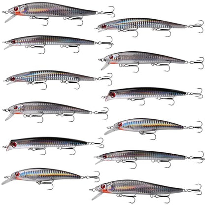 Saltwater Fishing Lure Kit Surf Fishing Popper Minnow Lures Jerkbait Hard Bait Poppers Lure for Striped Plugs Diving Inshore Offshore Ocen Fishing Mackerel Tarpon Barracuda 6PCS/12PCS - color: 12PCS