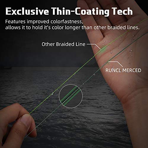 RUNCL Braided Fishing Line Merced, 1000 500 300 Yards Braided Line 4 8 Strands, 6-200LB - Proprietary Weaving Tech, Thin-Coating Tech, Stronger Smoother for Freshwater Saltwater - color: Moss Green, size: 15lb/300yards (4 Strands)