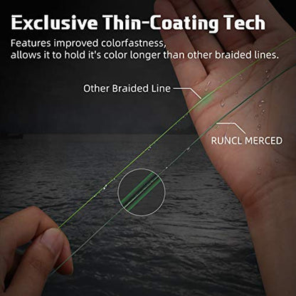 RUNCL Braided Fishing Line Merced, 1000 500 300 Yards Braided Line 4 8 Strands, 6-200LB - Proprietary Weaving Tech, Thin-Coating Tech, Stronger Smoother for Freshwater Saltwater - color: Moss Green, size: 15lb/300yards (4 Strands)