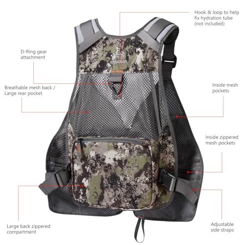 BASSDASH Strap Fishing Vest Adjustable for Men and Women, for Fly Bass Fishing and Outdoor Activities - color: Grunge Camo