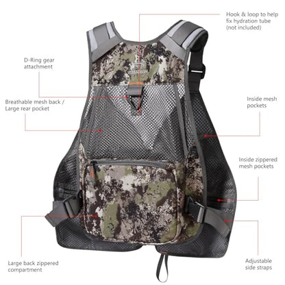 BASSDASH Strap Fishing Vest Adjustable for Men and Women, for Fly Bass Fishing and Outdoor Activities - color: Grunge Camo