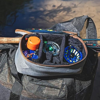 Small Fly Fishing Reel Case with 2 Adjustable Shockproof Dividers Reel Carry Bag