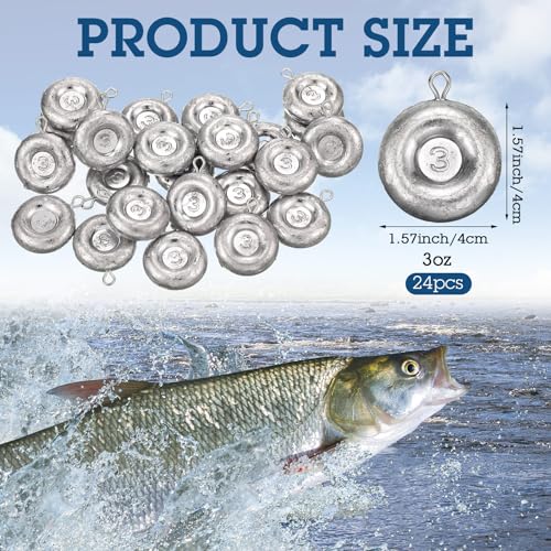 24 Pieces Fishing Disc Sinkers Weights Disc Sinker Fishing Sinkers Weights for Saltwater Catfishing Trolling Surf Tackle - size: 3 oz