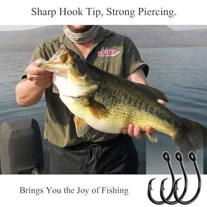 10PCS High-Carbon Steel Circle Hooks Barbed Fishing Hooks with Holes, Freshwater and Saltwater Fishing Hooks for Tuna, Catfish, Bass - size: 4/0