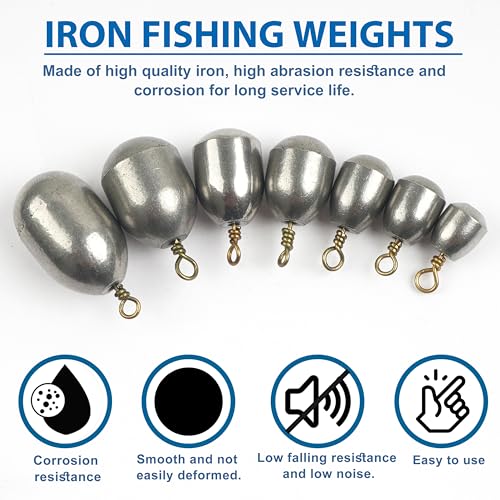 Fishing Weights Sinkers Kit Assorted Bass Casting Weights Iron Fishing Weights Water Drop Bell Sinkers Catfish Weights Sinkers for Saltwater Freshwater Fishing - style: 35pcs