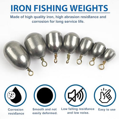 Fishing Weights Sinkers Kit Assorted Bass Casting Weights Iron Fishing Weights Water Drop Bell Sinkers Catfish Weights Sinkers for Saltwater Freshwater Fishing - style: 35pcs