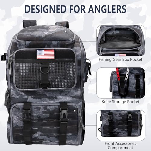 Fishing Backpack with Rod Holders, Ultimate Tackle Box Bakpack for Men, 42L Large Tackle Bag Store Fishing Gear