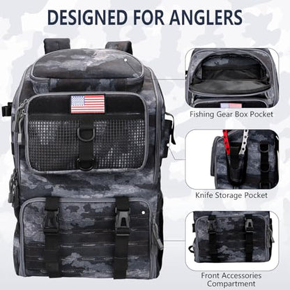 Fishing Backpack with Rod Holders, Ultimate Tackle Box Bakpack for Men, 42L Large Tackle Bag Store Fishing Gear