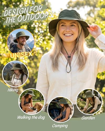 Water-Resistant Sun UPF 50+ Bucket Hat Protection Packable Brimmed Boonie for Women Men Summer Lightweight Hiking Outdoor Cap - color: Army Green