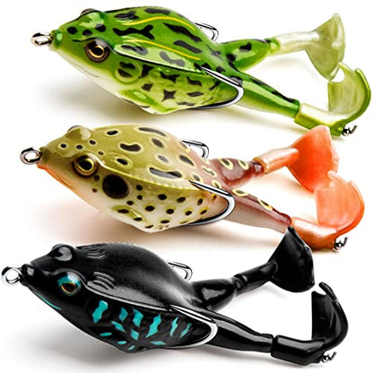 Topwater Frog Lure Bass Trout Fishing Lures Kit Set Realistic Prop Frog Soft Swimbait Floating Bait with Weedless Hooks for Freshwater Saltwater - color: 3-1