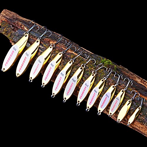 PROBEROS Fishing Spoons Lures Bass Baits Jigging Bait Tackle with Treble Hooks Hard Metal Spoon Fishing Lure Weight Pick 10 Pcs/Pack Silver Gold - color: 10PCS Gold, size: 14G-0.5OZ