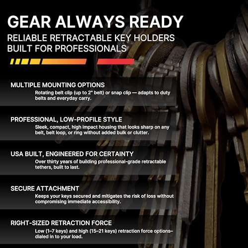 Gear Keeper Retractable Keychain with Stainless Steel Rotating Belt Clip - Split Ring Tactical Keychain for Keys & Badges - Holds Up to 28 Equipment Keys - High Force, 42-Inch Extension - USA Made - size: 15-28 Keys