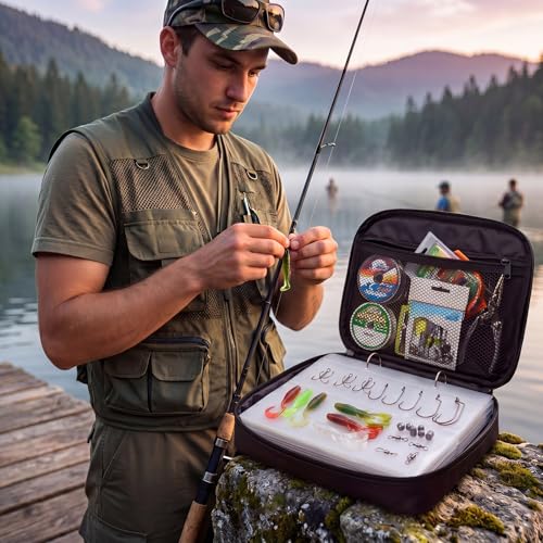Fishing Lure Binder 2 Pack, Soft Bait Storage Wallet with 20 Clear Pages, Waterproof Tackle Organizer for Kayak Boat Bank, Saltwater Resistant, Compact and Portable