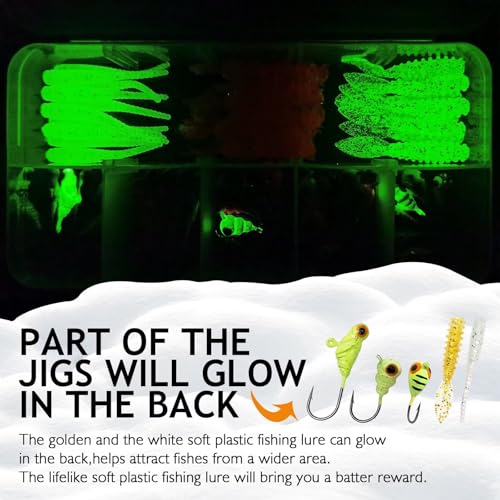 Dovesun Fishing Kit Ice Fishing Jigs Ice Fishing Lures Walleye Fishing Lures Crappie Jigs 135pcs/58pcs/45pcs/34pcs/30pcs/8pcs - color: A-Ice fishing jigs 58pcs