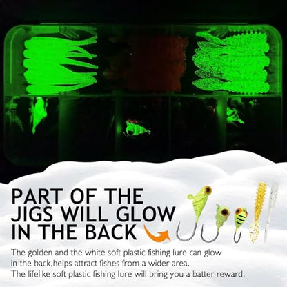 Dovesun Fishing Kit Ice Fishing Jigs Ice Fishing Lures Walleye Fishing Lures Crappie Jigs 135pcs/58pcs/45pcs/34pcs/30pcs/8pcs - color: A-Ice fishing jigs 58pcs