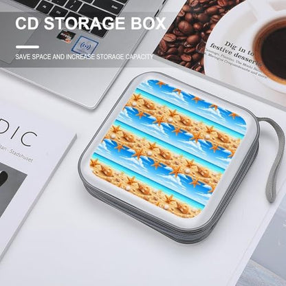 Hard Plastic DVD CD Wallet Holder Organizer Turquoise Ocean Sea Beach Gold Sand Sunshine Starfish Conch Seashell 40 Capacity CD/DVD Case Holders Storage Binder - color: color779