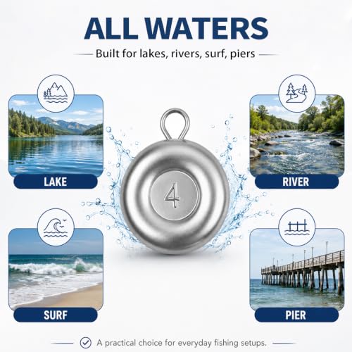 Fishing Weights, Disc Sinkers, Lead Fishing Sinkers & Weights for Saltwater & Freshwater, Flat Coin Sinkers for Bottom Fishing, Assorted Sizes - size: 1oz 2oz 3oz 4oz