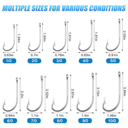 Stainless Steel Saltwater Fishing Hooks - 50pcs O'shaughnessy Hooks Forged Long Shank J Fishing Hooks Extra Strong Fish Hooks for Trolling Sea Bass Striper Cod Bluefish Size 1/0-10/0 - size: 9/0-50pcs
