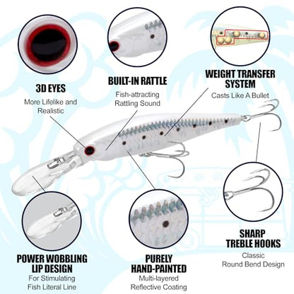 LUCKY CRAFT Pointer 100DD-S, Saltwater Surf Fishing Lures, Jerkbait, Halibut, Surf Perch, Calico Bass, White Seabass, Striped Bass, Sinking, Fishing Gear - color: 789 Clear Sardine