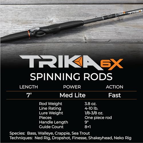 TRIKA 6X Spinning/Casting Carbon Rod Carbon Weave Rod for Extra Sensitive Vibration | Longer Casting | Lightweight Freshwater Fishing Pole - style: Spinning 7' Medium Lite/Fast 1pc.