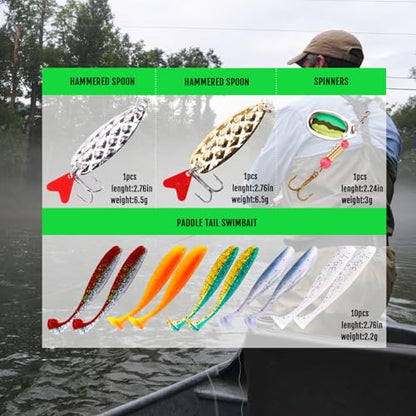 FONMANG Fishing Lures - Fishing Tackle kit with Fishing Spoons, Swim Bait, Jerk baits, Lure & Fishing Accessories, Bass Fishing Kit Also for Trout, Bluegill, Small Fishing Tackle Box for Freshwater