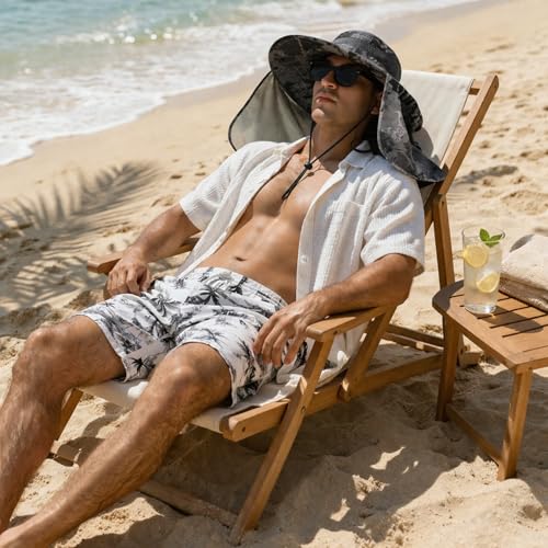HUAMULAN Men Summer Sun Hat Women Safari Wide Brim Fishing Hats UV Protection Neck Flap Bucket Gardening Hiking Hunting Cap - color: Hyp016-shenhui-smo