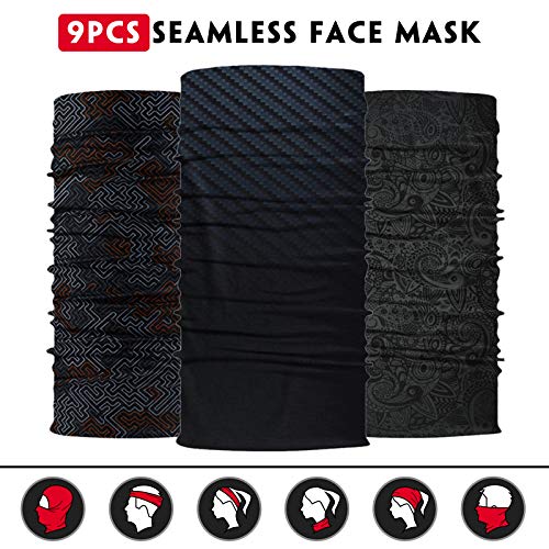 Venswell Neck Gaiter Face Mask Men Women,Seamless Bandana Rave Face Cover Scarf Mask,Balaclava,Headband, Head Wrap,Headwear - color: B-black Gray Series 2