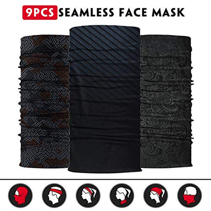 Venswell Neck Gaiter Face Mask Men Women,Seamless Bandana Rave Face Cover Scarf Mask,Balaclava,Headband, Head Wrap,Headwear - color: B-black Gray Series 2