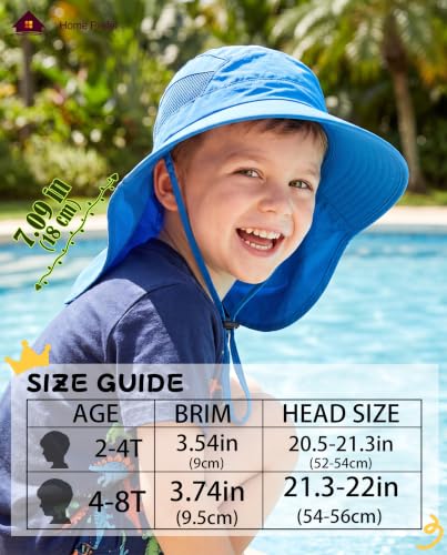 Home Prefer UPF50 Wide Brim Kids Sun Hat Neck Flap Boys Girls Sun Protection Hat for Beach Fishing - color: Royal Blue, size: 2-4T