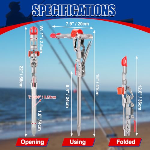 NYXOVA Automatic Spring Fishing Rod Holder, 2 Pack Stainless Steel Fishing Pole Holder for Ground, Automatic Rod Holder with Spring Loaded Tip-up Action for Fishing