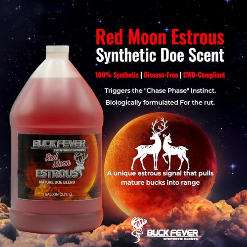 Buck Fever Red Moon Estrous – Synthetically Formulated Deer Liquid Attractant – Non-Spoiling, Sweet Synthetic Buck Attractant Scent – Moisture Reactivated Mature Rutting Buck Scent - size: 1 Gallon