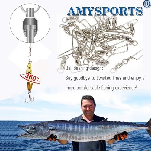AMYSPORTS High Strength Fishing Snap Swivels - Stainless Steel Ball Bearing Swivels - Saltwater & Freshwater Fishing - size: Size 1+1 (31lb) 25 pcs