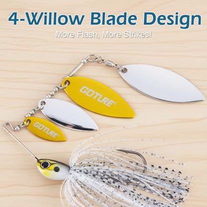 Goture Spinner Baits, Hard Metal Spinnerbaits Kit with 4 Spinner Blades, Spare Skirts Replacement, Buzzbait Spinnerbaits Fishing Lures for Bass Trout Pike Salmon Walleye Freshwater Saltwater - color: A1:2pcs(White & Gold), size: 10g 3/8oz