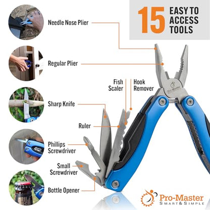 15-in-1 Multitool with Safety Locking, Stainless Steel Pocket Knife & Pliers, Compact EDC Multi Tool for Camping, Hiking, Fishing, Outdoors, Survival, Gift for Men, Father, Husband, Boyfriend - style: Blue