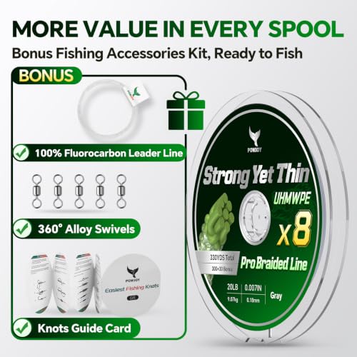 Ultra-Thin 20LB 8-Strand Braided Fishing Line 0.18mm with Knots Guide Card, Stronger than 4-Strand PE Line, Smooth as Silk & Longer Casting, Ideal for Bass Trout Fishing in Freshwater/Saltwater - color: Gray, size: 20LB 330YDS