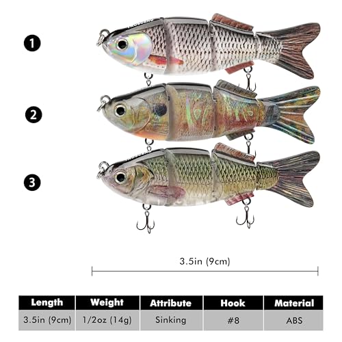 TRUSCEND Swimmax Easy Catch Fishing Lures with BKK Hooks, Wiggling, Vibrating, Rattling and Gurgling for More Bite, Heavy-Duty Dyneema Fiber Jointed Swimbaits for Bass, Trout, Walleye, Crappie, Pike - color: D1-3.5"-0.5oz