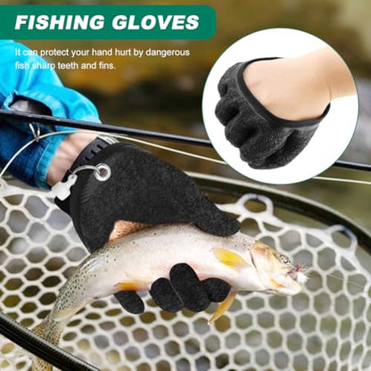 Saycker 2 Pcs Fishing Gloves with Magnet Release, Fisherman Professional Catch Fish Gloves Quickly Drying Fishing Puncture Proof Glove, Anti-Slip Fish Glove for Handling, Catching