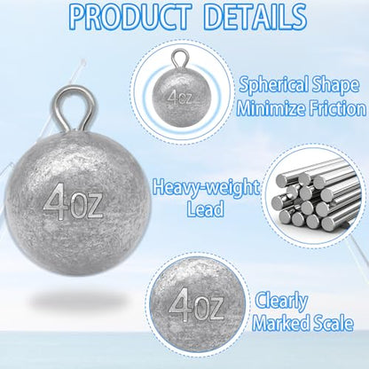 5 Pcs Fishing Round Sinker Cannonball Lead Weights Assortment Egg Drop Bass Weights Saltwater Freshwater Casting 1-5oz - size: 2oz - 5pcs